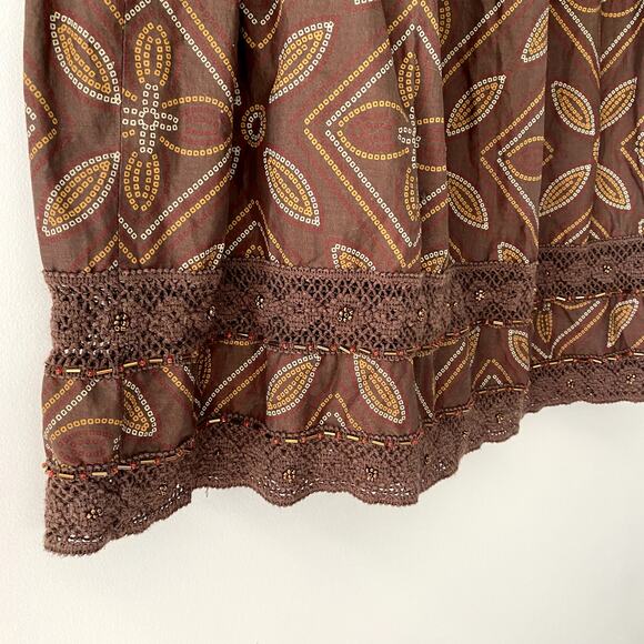 Vintage Apt 9 Women's Brown Patterned Beaded Hem Crochet Lace A-line Skirt Sz 6 - Picture 3 of 7